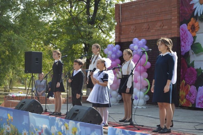 Фотография выступления учащихся МБУ ДО ДДТ ст. Старощербиновская на праздничном мероприятии посвященном Дню Учителя.